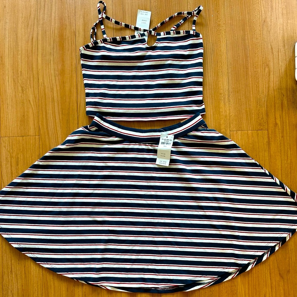 Cropped Stripe Tank Top & Skirt Set